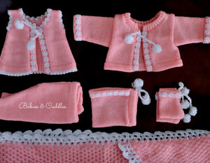 Leilani 6 piece knitted baby layette set